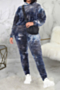 stretch oversized new stylish hoodie batch printing sport casual two-piece set_Black