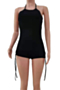 plus size solid color stretch halter-neck drawstring stylish slim playsuit_Gray_Black