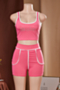 plus size three colors stretch rhinestones letters decorated low-cut stylish sports two-piece set_White_Pink