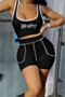 plus size three colors stretch rhinestones letters decorated low-cut stylish sports two-piece set_White_Pink_Black
