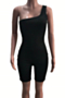 plus size solid color stretch one-shoulder stylish sports tight playsuit_White_Red_Gray_Black