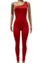 plus size ten colors stretch one-shoulder sports sexy thin tight jumpsuit_White_Red