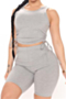 plus size solid color ribbed fabric stretch drawstring stylish sports two-piece set_Gray