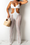 plus size two colors see through lace spliced stretch sling hollow sexy jumpsuit_White