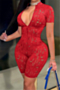 plus size solid color stretch cutout zip-up stylish sexy personality slim playsuit (without lining)_Red