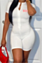 plus size letter printing stretch zip-up stylish sports tight playsuit_White
