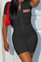 plus size letter printing stretch zip-up stylish sports tight playsuit_White_Black