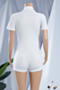 summer new plus size stretch turndown collar zip-up pockets stylish trend playsuit_White