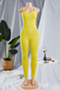summer new plus size stretch adjustable straps zip-up stylish tight jumpsuit_Yellow