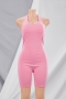 summer plus size stretch low-cut zip-up back stylish skinny playsuit_Yellow_Black_Pink