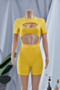 summer new plus size stretch hollow stylish skinny playsuit_White_Yellow