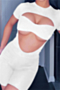 summer new plus size stretch hollow stylish skinny playsuit_White
