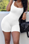 summer new plus size solid color stretch low-cut sexy hot skinny playsuit_White
