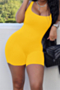 summer new plus size solid color stretch low-cut sexy hot skinny playsuit_White_Yellow