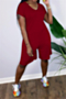 plus size solid v-neck with pocket jumpsuit_Gray_Black_Blue_Rose Red