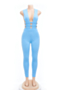 solid color new fashion summer hollow out deep v-neck back zip-up sexy tight jumpsuit_White_Black_Sky Blue