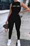 plus size 3 colors sleeveless “lucky label” letter embroidered new style tight jumpsuit_White_Gray_Black