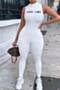 plus size 3 colors sleeveless “lucky label” letter embroidered new style tight jumpsuit_White
