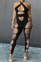 three colors solid color summer new style hollow out halter neck sexy jumpsuit_Black
