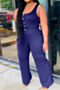 s-4xl plus size summer casual solid button decor sleeveless bandage jumpsuit_Yellow_Black_Orange_Dark Blue