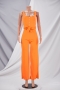 s-4xl plus size summer casual solid button decor sleeveless bandage jumpsuit_Yellow_Black_Orange