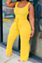 s-4xl plus size summer casual solid button decor sleeveless bandage jumpsuit with belt (new add colors)_Yellow