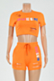 plus size summer lettering dripped design slim two-piece set_Black_Blue_Orange