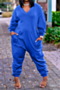 eight colors plus size autumn long sleeve v-neck pockets simple loose jumpsuit_Orange_Black_Blue