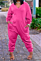 eight colors plus size autumn long sleeve v-neck pockets simple loose jumpsuit_Orange_Black_Blue_Red_Gray_Dark Blue_Green_Magenta