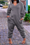 eight colors plus size autumn long sleeve v-neck pockets simple loose jumpsuit_Orange_Black_Blue_Red_Gray