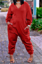 eight colors plus size autumn long sleeve v-neck pockets simple loose jumpsuit_Orange_Black_Blue_Red