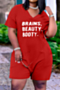 plus size 5 colors v-neck pockets loose new stylish letter printing casual playsuit_Black_Red