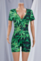 plus size new style 3 colors short sleeve single breasted letter batch printing tight playsuit_Black_Green