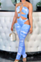 six colors plus size new style batch printing halter neck hollow out sexy jumpsuit_Orange_Purple_Beige_Light Green_Magenta_Sky Blue