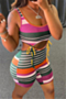 summer plus size new fashion multicolor striped printing lace-up playsuit_Red_Multicolor