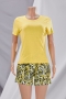 fashion plus size solid color t-shirt snakeskin batch print shorts casual two-piece set (with belt)_Yellow