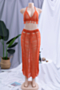 new plus size solid color sexy fringed backless knitted beach two-piece set (no lining)_White_Orange