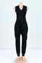plus size v-neck solid color 7 colors sleeveless fashion simple loose jumpsuit_Black