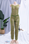 plus size 6 colors solid color see through no lining knitting sexy beach jumpsuit_White_Green