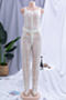 plus size 6 colors solid color see through no lining knitting sexy beach jumpsuit_White
