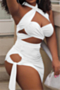 summer plus size 7 colors new stylish hollow out halter neck sexy two-piece set_White