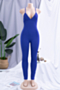 plus size 6 colors stylish summer solid color deep v-neck backless sexy tight jumpsuit_Blue