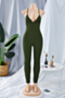 plus size 6 colors stylish summer solid color deep v-neck backless sexy tight jumpsuit_Blue_Sky Blue_Dark Green