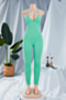plus size 6 colors stylish summer solid color deep v-neck backless sexy tight jumpsuit_Blue_Sky Blue_Dark Green_Brown_Orange_Green