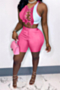 plus size 6 colors summer contrast color bandage hollow sexy two-piece set_Orange_Purple_Gray_Green_Magenta