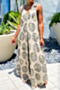 holiday style leaf batch printing stretch low-cut bandage sling loose jumpsuit_Beige
