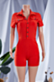 four colors solid color new stylish single breasted short sleeve summer stretch playsuit_Red