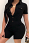 four colors solid color new stylish single breasted short sleeve summer stretch playsuit_Red_Gray_Black