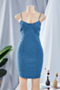 plus size summer dot batch printing sling micro elastic sexy slim denim mini dress_Sky Blue