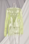 sexy solid color grid rhinestone round neck 3 colors mini dress_Light Green